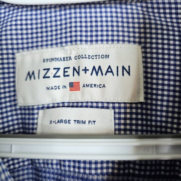 Men's MIZZEN & MAIN Button Up Down Shirt BLUE & WHITE Check size XL Trim Fit - Picture 3 of 7